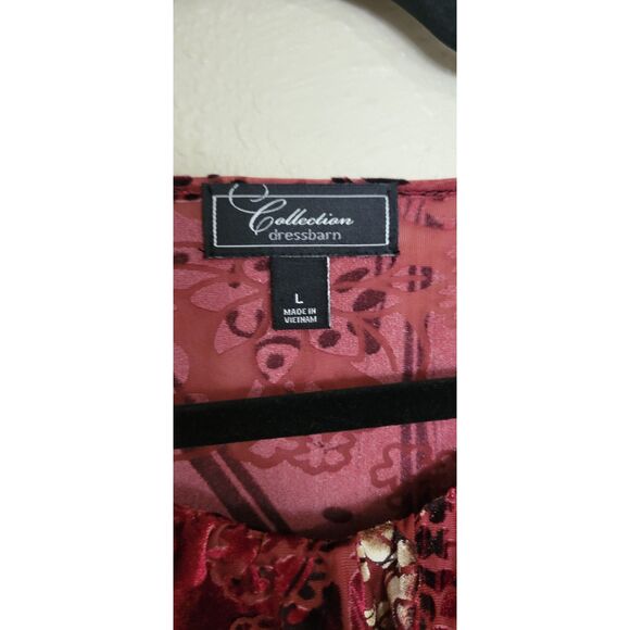 Dressbarn Red Cream Velvet Ruffle Blouse Women's Large Romantic Goth Witchy Top - Picture 4 of 7